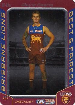 2016 Team Zone AFL Team - Best & Fairest Checklists #BF-02a Dayne Beams Front